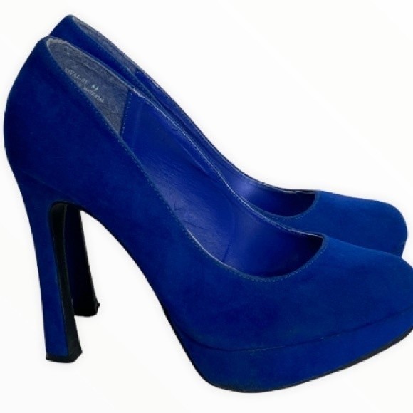 Vintage Anne Michelle Heels stiletto 5" Faux suede Royal Blue size 8.5 - Picture 15 of 15